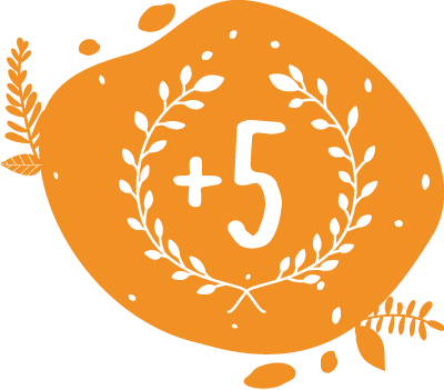 Ce pictogramme présentant une couronne de laurier avec un +5 plus cinq démontre nos cinq années d'expérience
