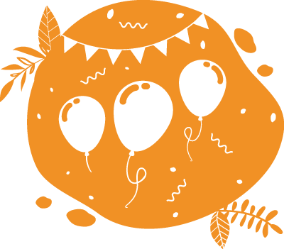 Ce pictogramme festif avec des guirlandes et des ballons peut faire penser à une kermesse d'école avec une animation smoothies